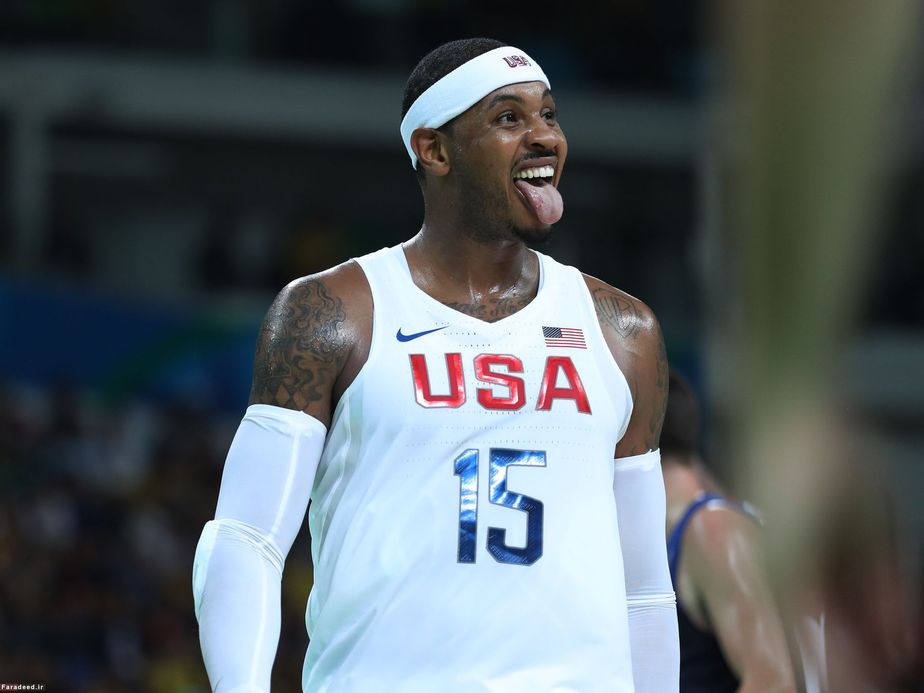 کارملو آنتونی بسکتبالیست آمریکایی در دیدار مقابل فرانسه
