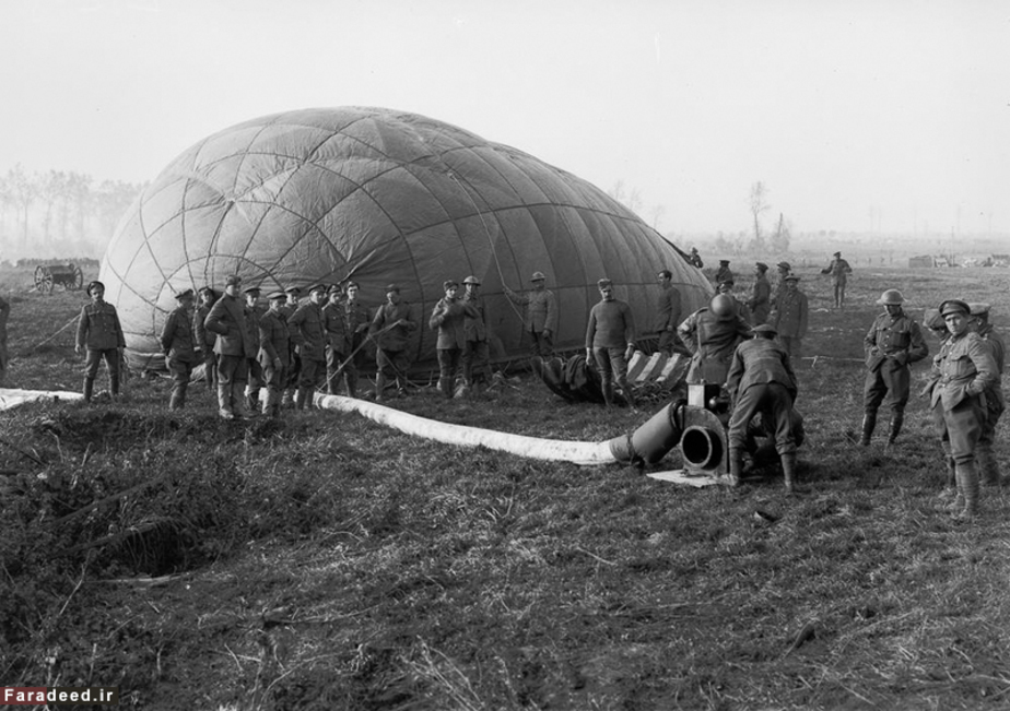پمپ بادکردن بالون در جبهه بلژیک. سال 1917