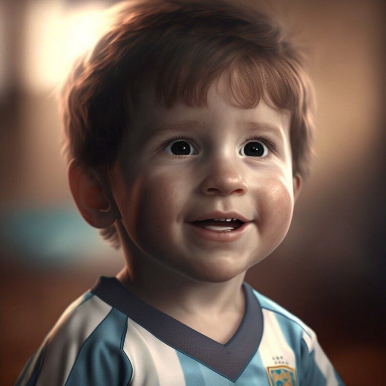 این تصویر جالبی از کودکی لیونل مسی است که با هوش مصنوعی به این شکل درآمده است. فوق ستاره آرژانتین توانست جا پای مارادونا گذاشته و قهرمان جهان شود 