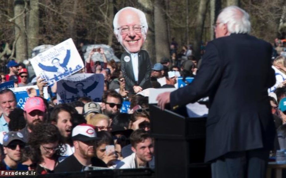 نامزد دموکرات ریاست جمهوری آمریکا، برنی ساندرز در کمپین انتخاباتی در نیویورک