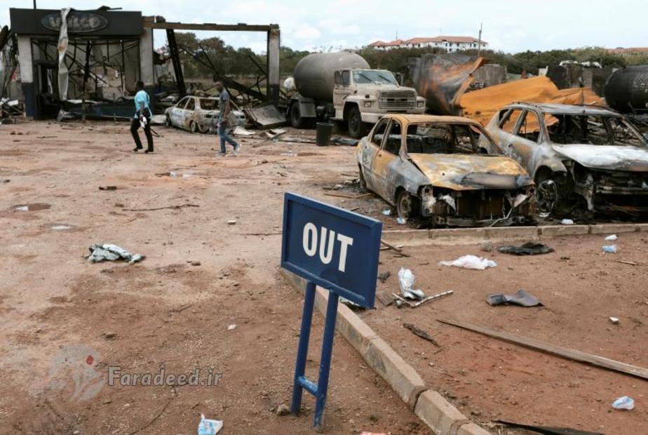 غنا| مردم در حال رصد خسارات ناشی از انفجار مرکز پخش سوخت در آکرا