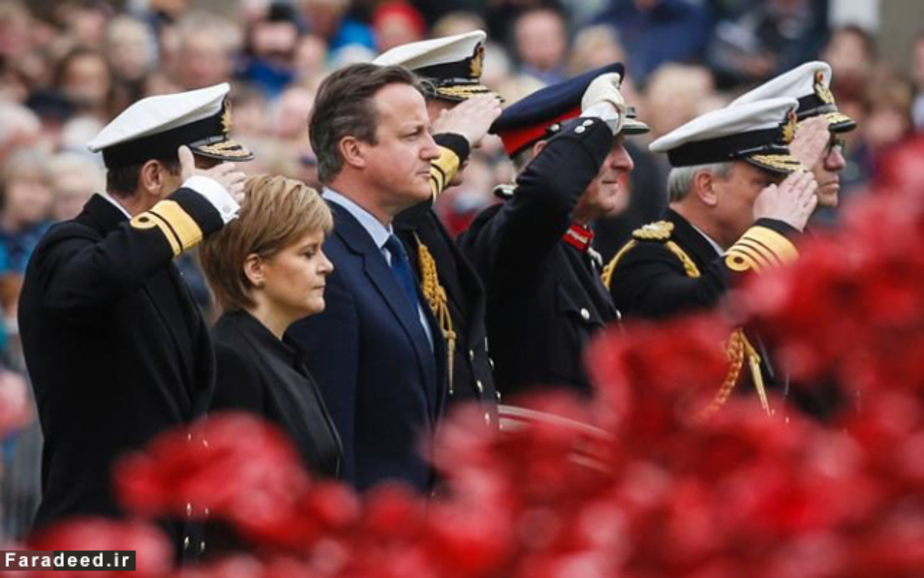 دیوید کامرون و نیکولا استارگئون در مراسم صدمین سالگرد نبرد یولند