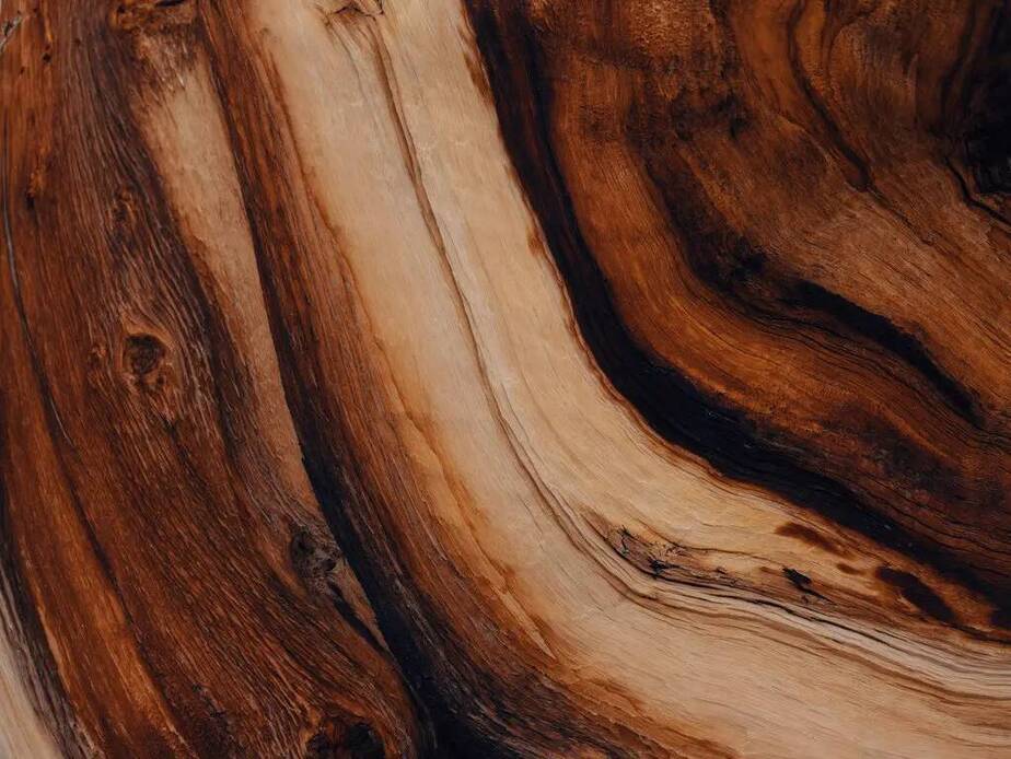 تنه‌های رنگارنگ کاج‌ها که در مقابله با نیروی گرانش خم می‌شوند 