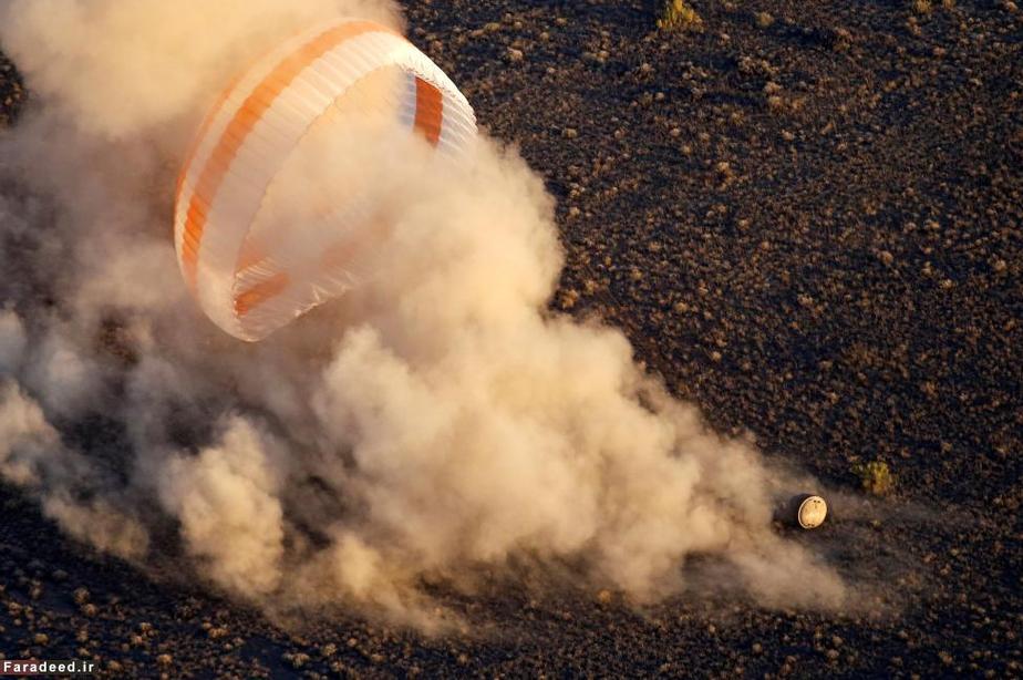 فرود آمدن کپسول فضاپیمای سایوز در قزاقستان
